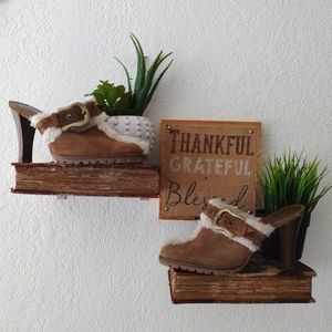 Gianni Bini 💜 Leather Mules Heels Fur Trim Buckle